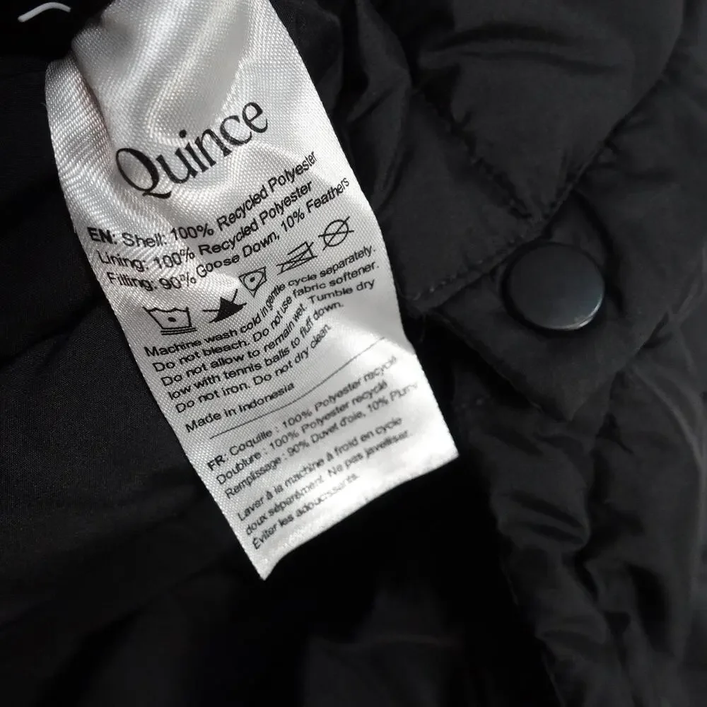 EUC Quince Women's Small Responsible Down Long Puffer Jacket Hooded Black Preppy